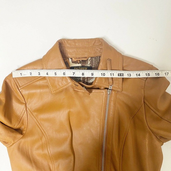 Twiggy of London Tan Leather Full Zip Moto Jacket Hipster Biker Punk Rock Small - Picture 8 of 12